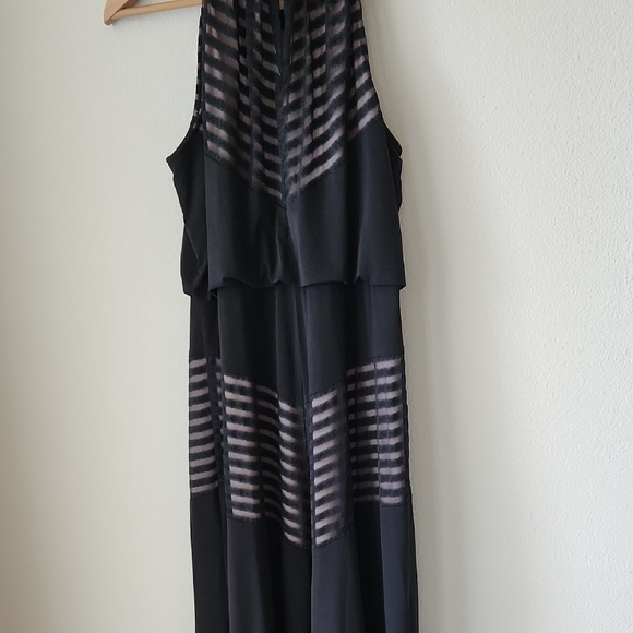 London Times Betsy Knit Black Chevron Ilusión Halter Keyhole Lined Maxi Dress - Picture 8 of 15